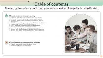 Table Of Contents Mastering Transformation Change Management Vs Change Leadership CM SS Informative Customizable
