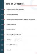 Table Of Contents Mentoring Program Proposal One Pager Sample Example Document