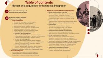 Table Of Contents Merger And Acquisition For Horizontal Integration Strategy SS V