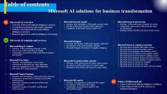 Table Of Contents Microsoft AI Solutions For Business Transformation AI SS