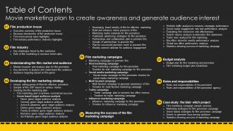 Table Of Contents Movie Marketing Plan To Create Awareness And Generate Audience Interest Strategy SS V