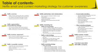 Table Of Contents Netflix Email And Content Marketing Strategy For Customer Strategy SS V