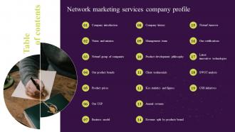 Table Of Contents Network Marketing Services Company Profile Cp SS V