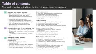 Table Of Contents New And Effective Guidelines For Tourist Agency Marketing Plan Strategy SS V