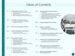 Table of contents new product introduction marketing plan ppt show shapes