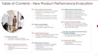 Table of contents new product performance evaluation