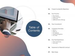 Table of contents next steps a1285 ppt powerpoint presentation inspiration show
