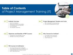 Table of contents of project management training it ppt ideas templates