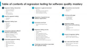 Table Of Contents Of Regression Testing For Software Quality Mastery