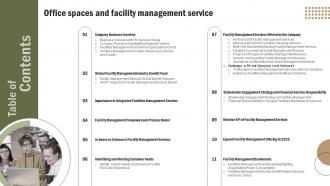 Table Of Contents Office Spaces And Facility Management Service Ppt Slides Design Templates