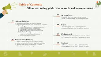 Table Of Contents Offline Marketing Guide To Increase Brand Awareness Strategy SS Colorful Content Ready