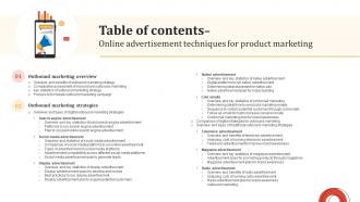 Table Of Contents Online Advertisement Techniques For Product Marketing MKT SS V