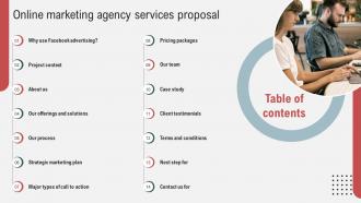 Table Of Contents Online Marketing Agency Services Proposal Ppt Powerpoint Presentation Outline