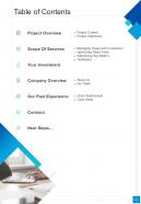 Table Of Contents Online Marketing Proposal One Pager Sample Example Document