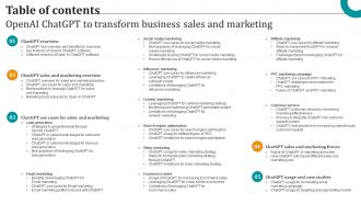 Table Of Contents OpenAI ChatGPT To Transform Business Sales And Marketing ChatGPT SS