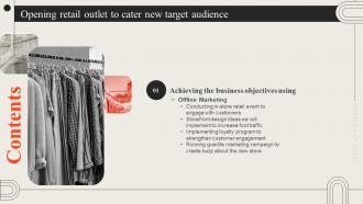 Table Of Contents Opening Retail Outlet To Cater New Target Audience Ppt Mockup