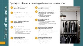 Table Of Contents Opening Retail Store In The Untapped Market To Increase Sales