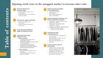 Table Of Contents Opening Retail Store In The Untapped Market To Increase Sales