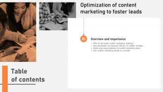 Table Of Contents Optimization Of Content Marketing To Foster Leads