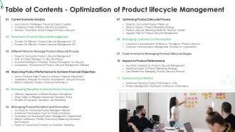 Table of contents optimization of product lifecycle management