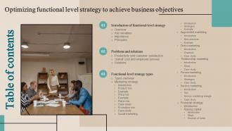 Table Of Contents Optimizing Functional Level Strategy To Achieve Business Objectives Strategy SS V