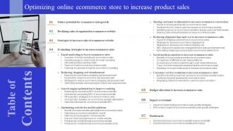 Table Of Contents Optimizing Online Ecommerce Store To Increase Product Sales