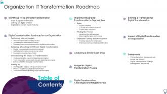 Table Of Contents Organization It Transformation Roadmap