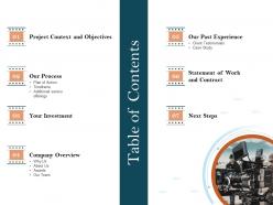Table Of Contents Our Past Experience Ppt Icon