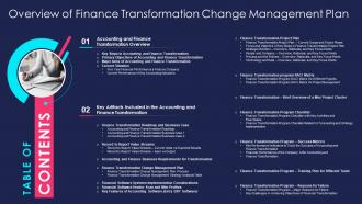 Table Of Contents Overview Of Finance Transformation Change Management Plan