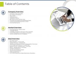 Table of contents pitchbook for general advisory deal ppt background