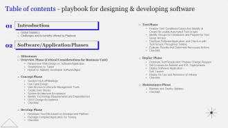 Table Of Contents Playbook For Designing And Developing Software