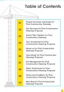 Table Of Contents Post Construction Cleaning Proposal One Pager Sample Example Document