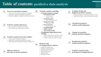 Table Of Contents Predictive Data Analysis Ppt Slides Structure
