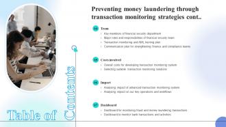 Table Of Contents Preventing Money Laundering Through Transaction Monitoring Strategie