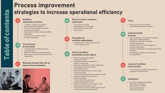 Table Of Contents Process Improvement Strategies To Increase Operational Efficiency