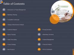 Table of contents product category attractive analysis ppt professional