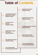 Table Of Contents Product Design Proposal One Pager Sample Example Document