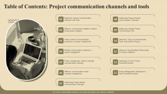 Table Of Contents Project Communication Channels And Tools