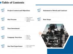 Table of contents project context and objectives ppt file formats