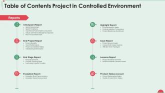Table of contents project in controlled environment