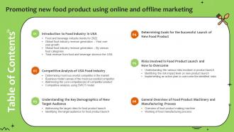 Table Of Contents Promoting New Food Product Using Online And Offline Marketing