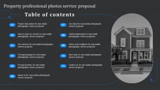 Table Of Contents Property Professional Photos Service Proposal Ppt Structure