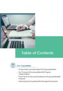 Table Of Contents Proposal For Employee Benefits One Pager Sample Example Document