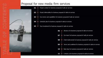 Table Of Contents Proposal For New Media Firm Services Ppt Model Ideas