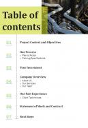 Table Of Contents Railing Installment Services Proposal One Pager Sample Example Document