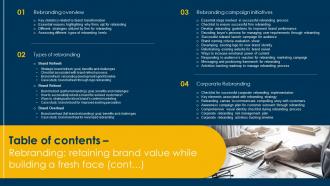 Table Of Contents Rebranding Retaining Brand Value While Building A Fresh Face Cont