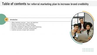 Table Of Contents Referral Marketing Plan To Increase Brand Credibility Strategy SS V