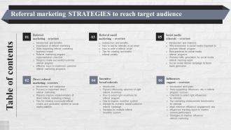 Table Of Contents Referral Marketing Strategies To Reach Target Audience