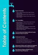 Table Of Contents Regional Water Supply Extension Project One Pager Sample Example Document