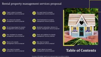 Table Of Contents Rental Property Management Services Proposal Ppt Ideas